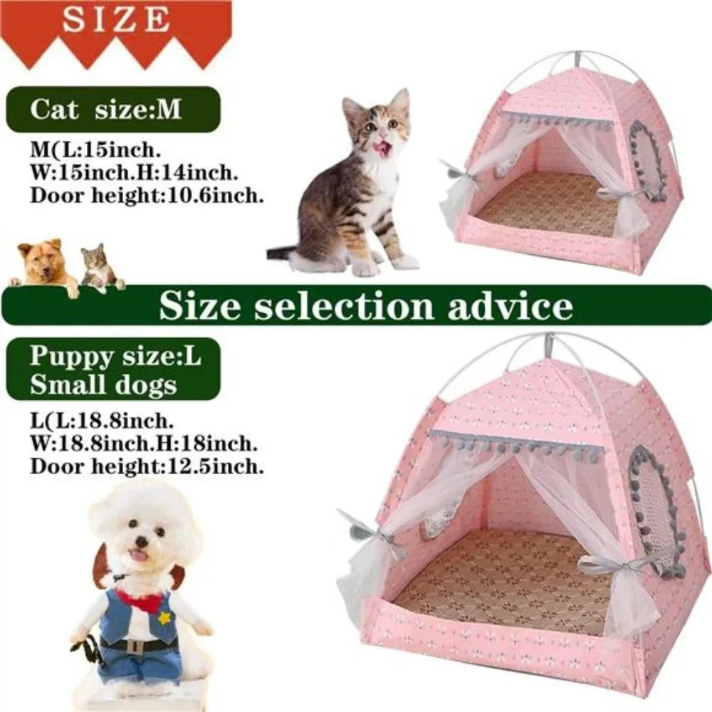 Cat Princess Indoor Tent House Pet Dog Cute Floral Cave Nest Bed Portable